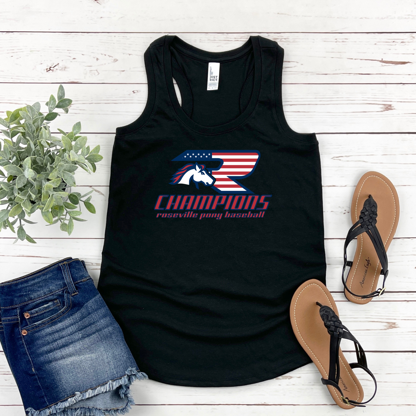 Roseville Pony Baseball Tees and Tanks-Adult and Youth- 2025 CHAMPIONS black