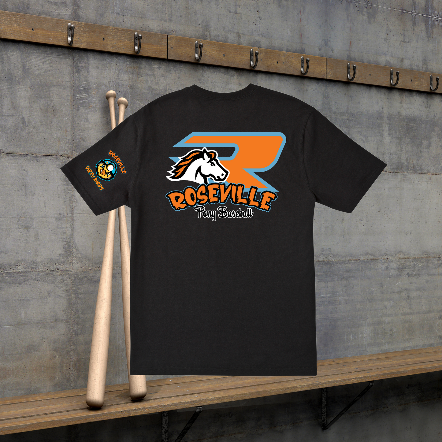 Roseville Pony Baseball Tees and Tanks-Adult and Youth- Dirty Birds R