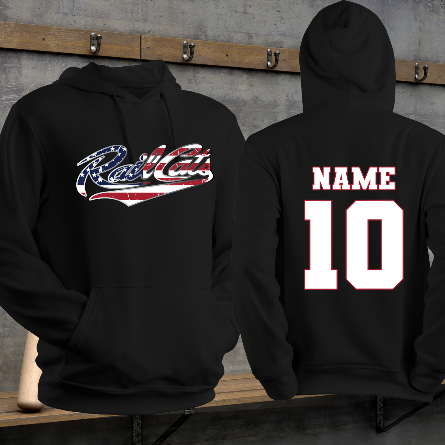 Roseville Pony Baseball Adult/Youth Hoodie-Rail Cats Flag