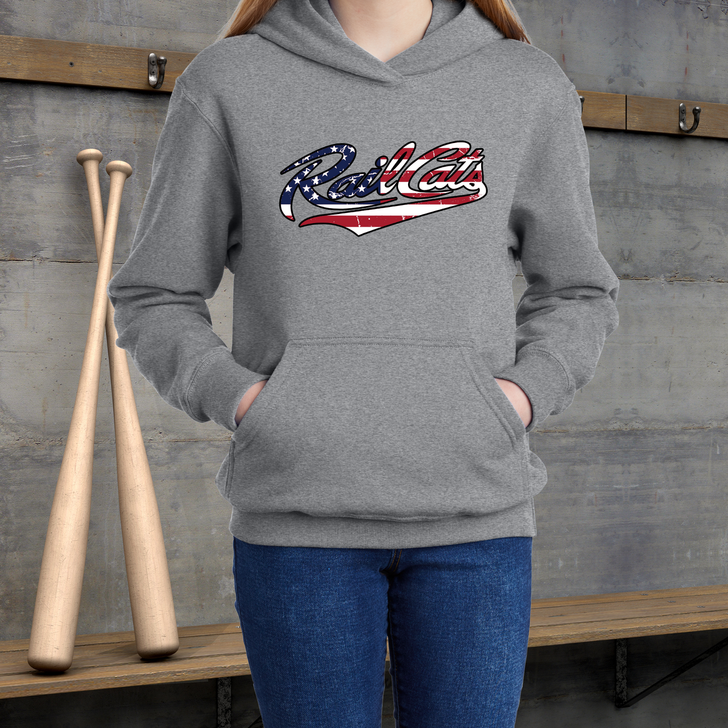 Roseville Pony Baseball Adult/Youth Hoodie-Rail Cats Flag
