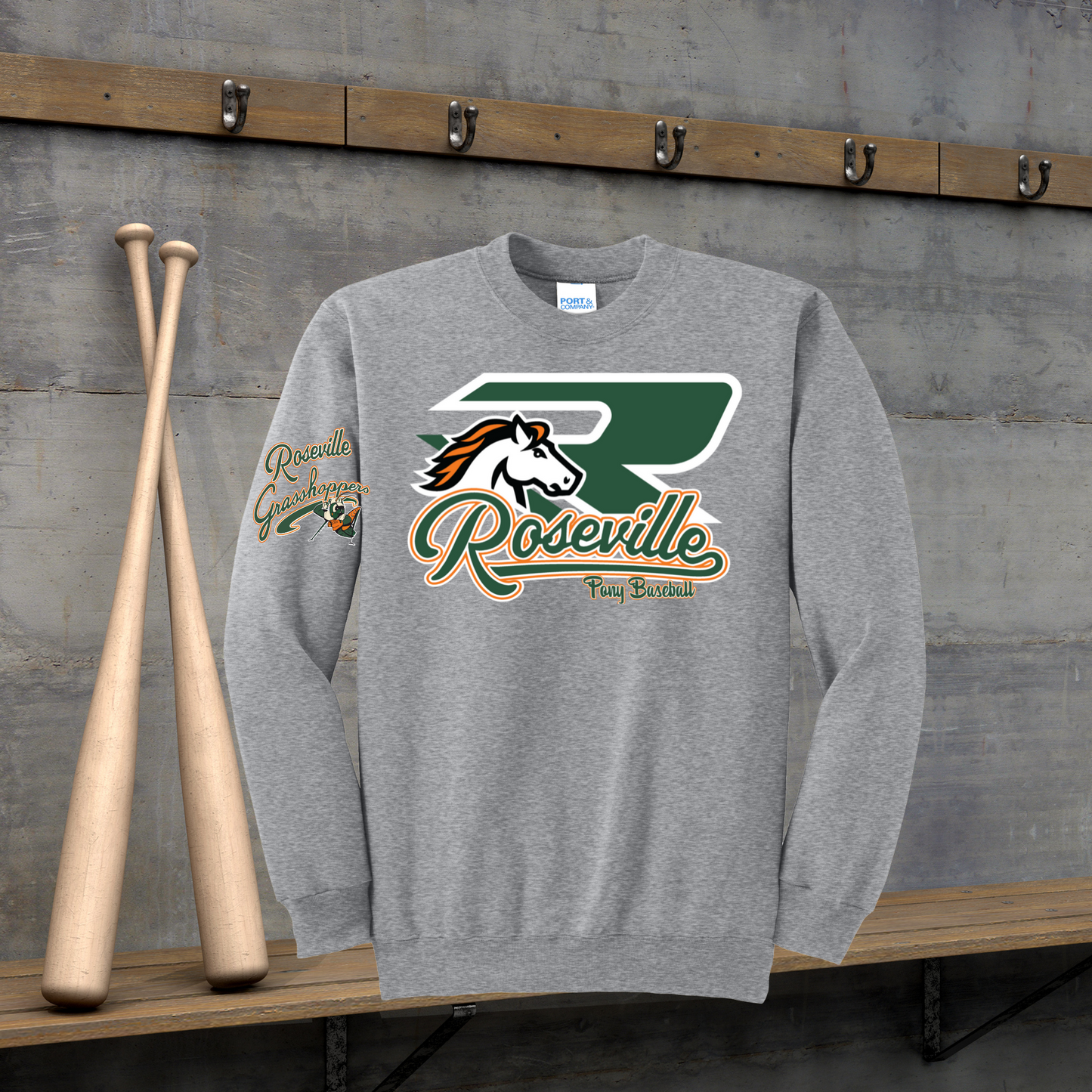 Roseville Pony Baseball Adult/Youth Hoodie-R Grasshoppers