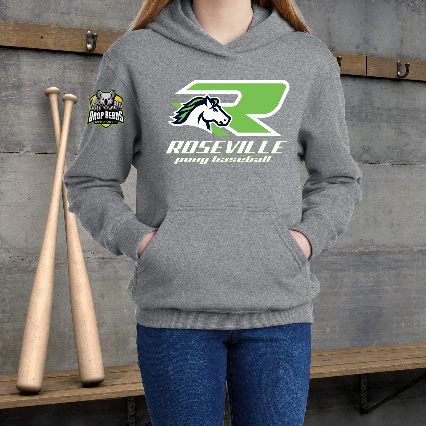 Roseville Pony Baseball Adult/Youth Hoodie-R-Drop Bears