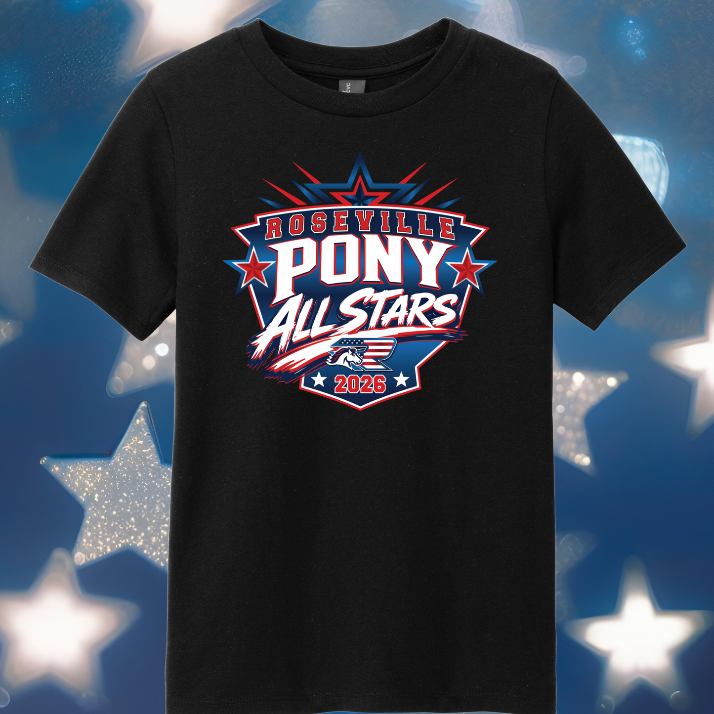 Roseville Pony Baseball Tees and Tanks-Adult and Youth- All Star Practice logo 2026