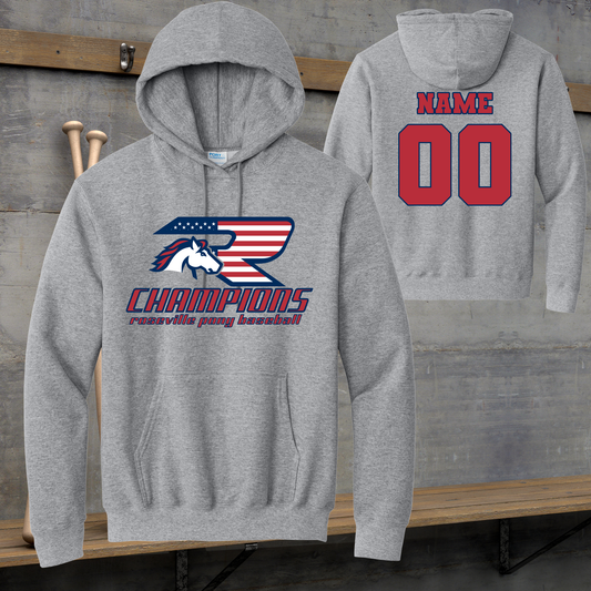 Roseville Pony Baseball Adult/Youth Hoodie-Champions 2025 Black
