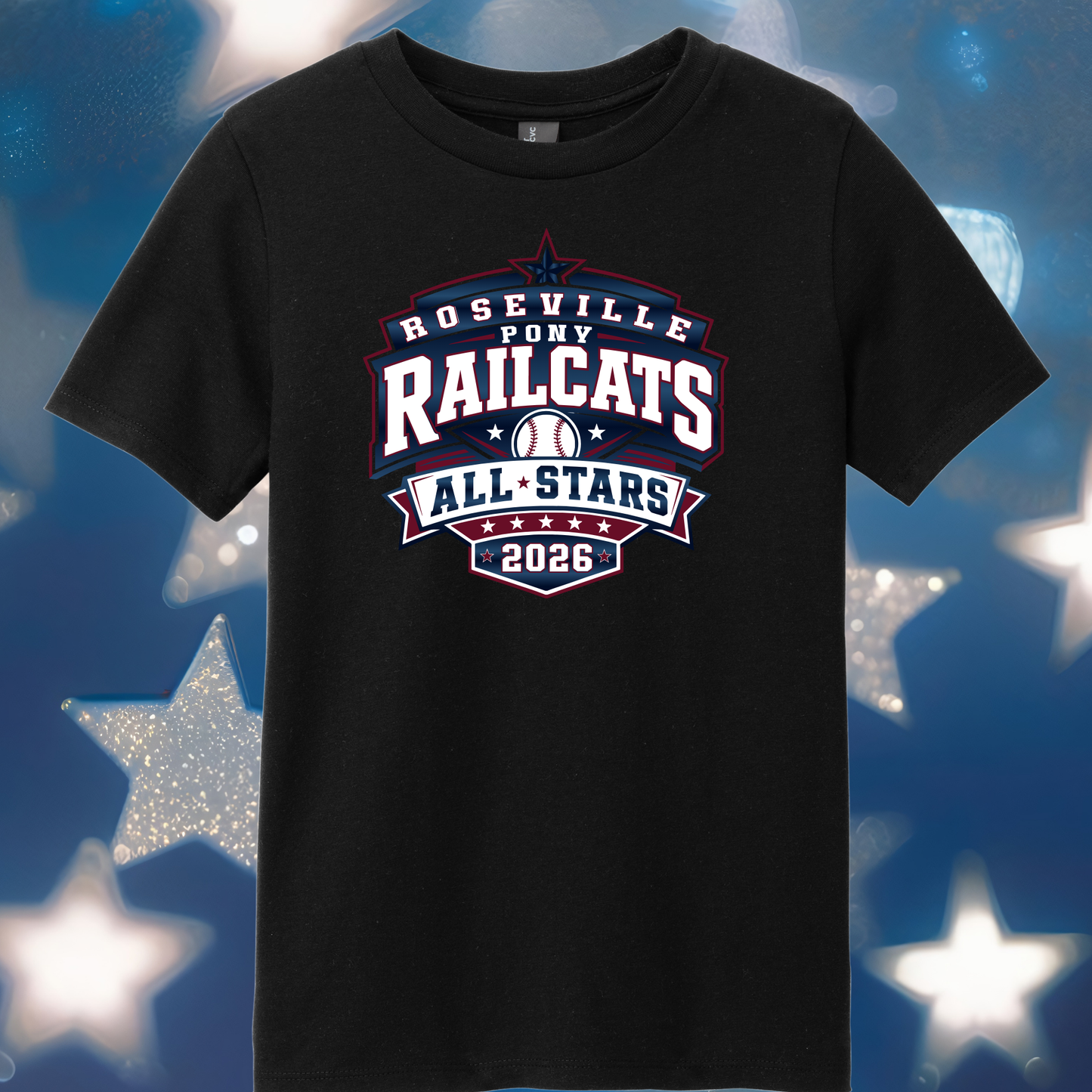 Roseville Pony Baseball Tees and Tanks-Adult and Youth- Rail Cats All Star