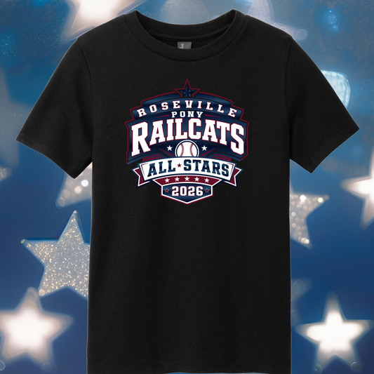 Roseville Pony Baseball Tees and Tanks-Adult and Youth- Rail Cats All Star