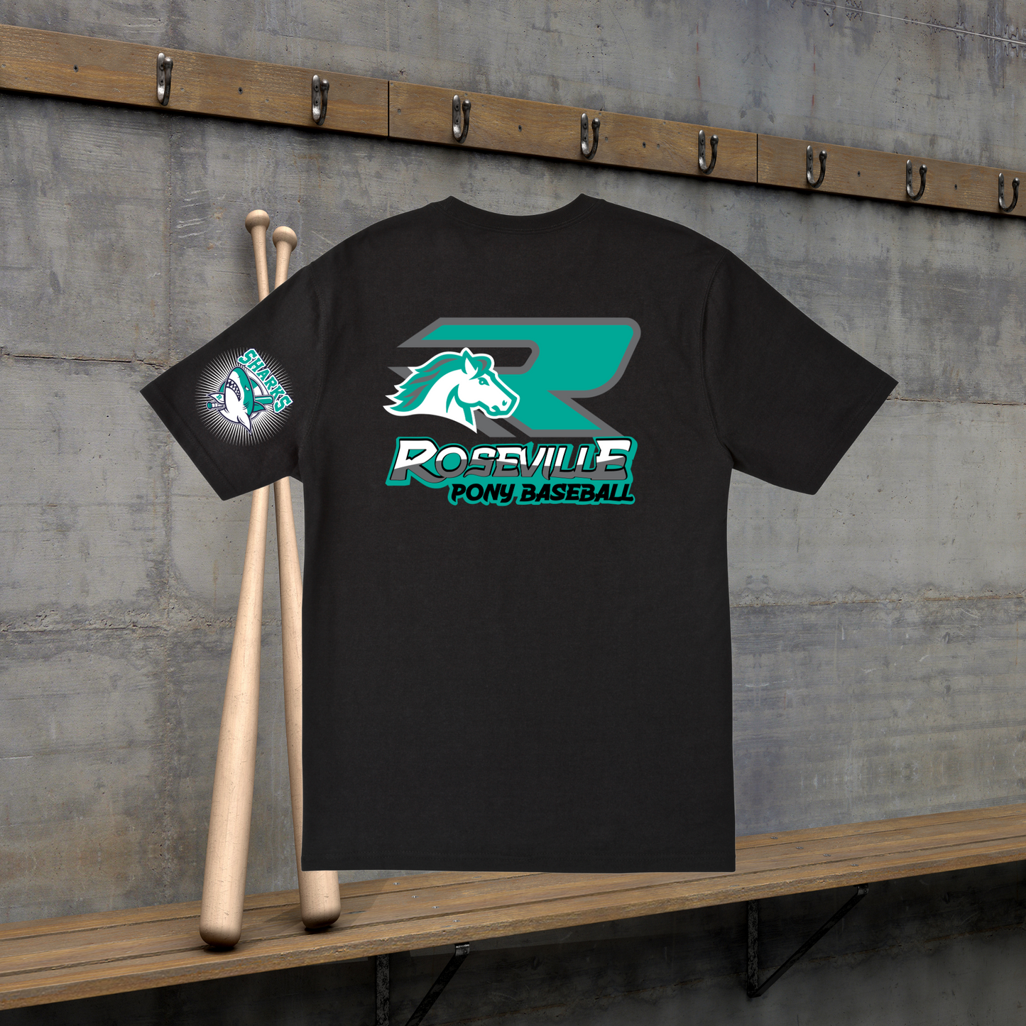 Roseville Pony Baseball - sharks - Youth & Toddler Core Cotton Tee