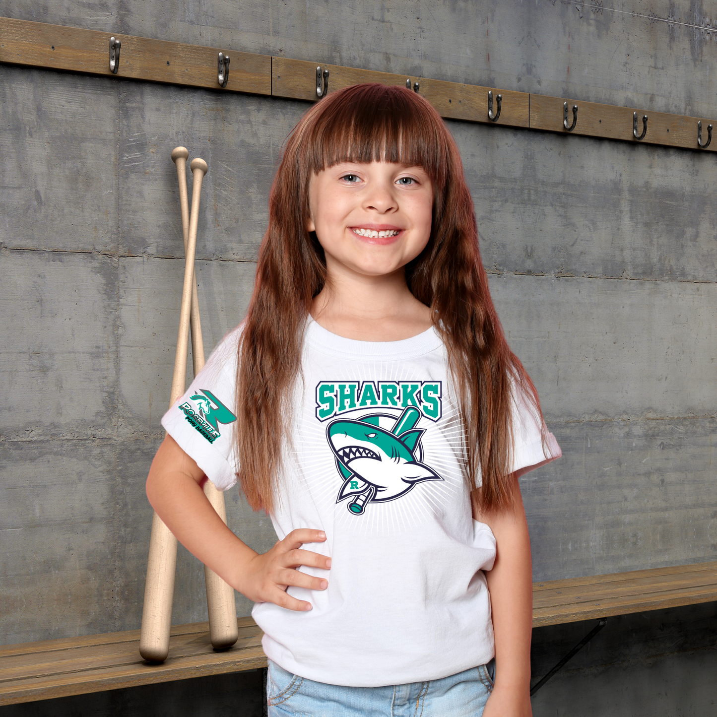 Roseville Pony Baseball - Sharks - Youth & Toddler Core Cotton Tee