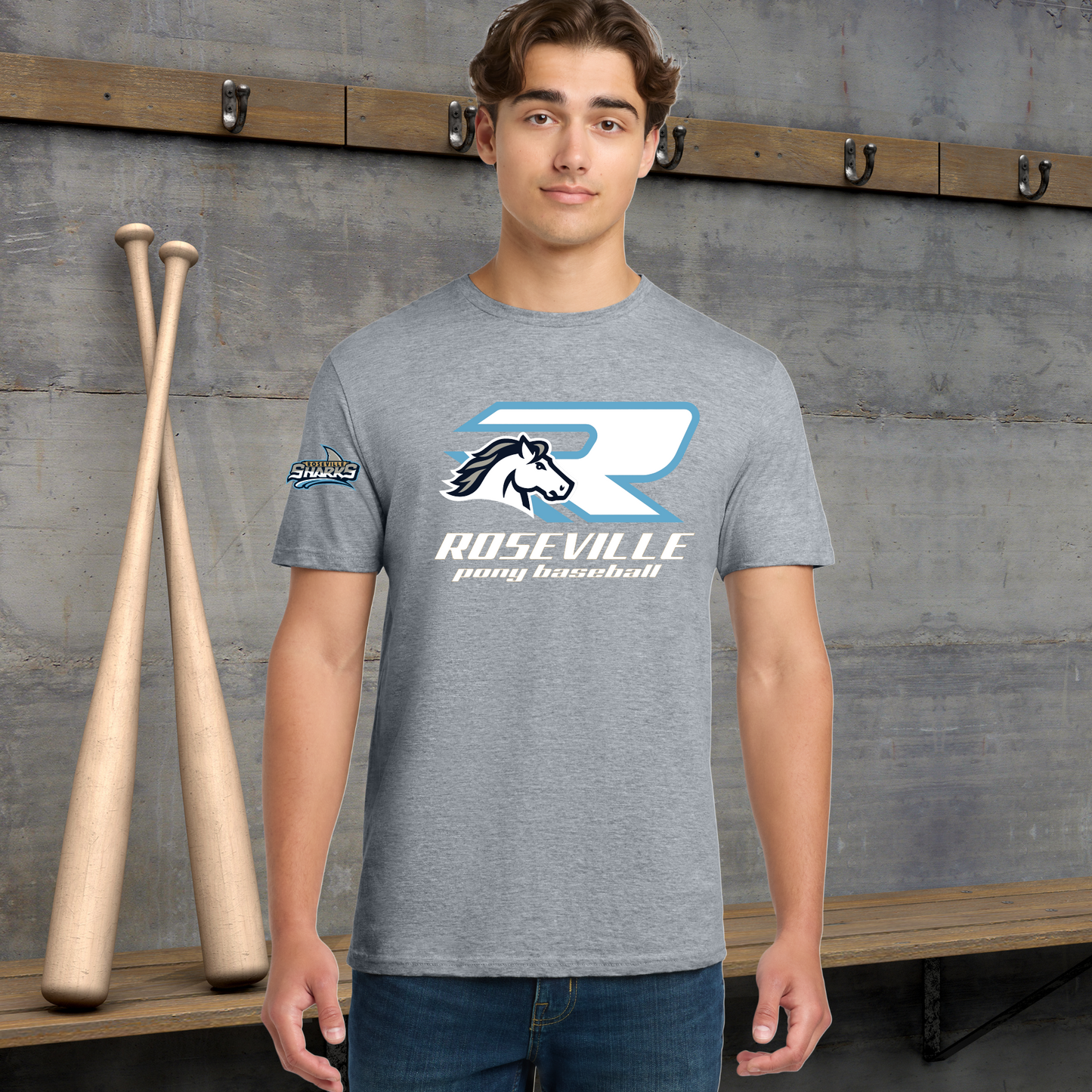 Roseville Pony Baseball Tees and Tanks-Adult and Youth- Sharks R