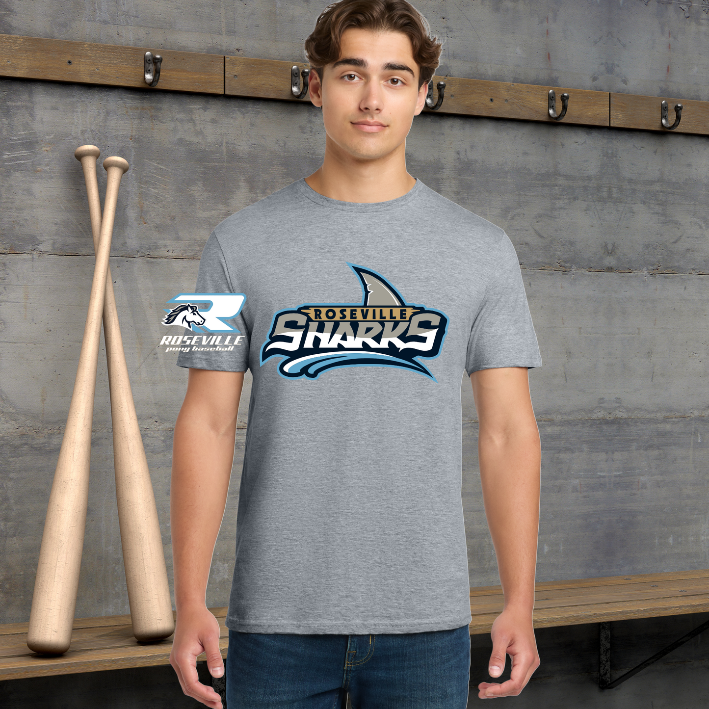 Roseville Pony Baseball Tees and Tanks-Adult and Youth- Sharks