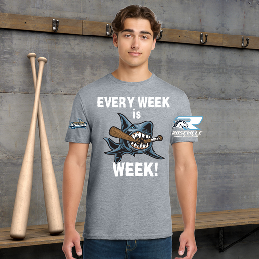 Roseville Pony Baseball Tees and Tanks-Adult and Youth- Sharks Every week