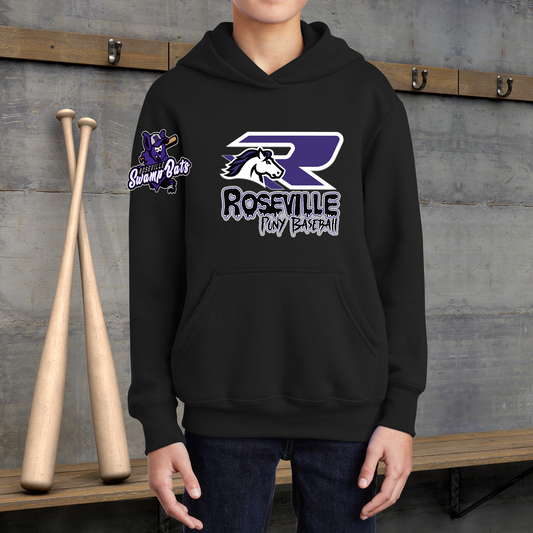Roseville Pony Baseball Adult/Youth Hoodie-Swamp Bats R