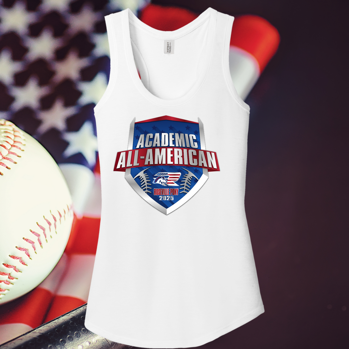 Roseville Pony Baseball Tees and Tanks-Adult and Youth- All American
