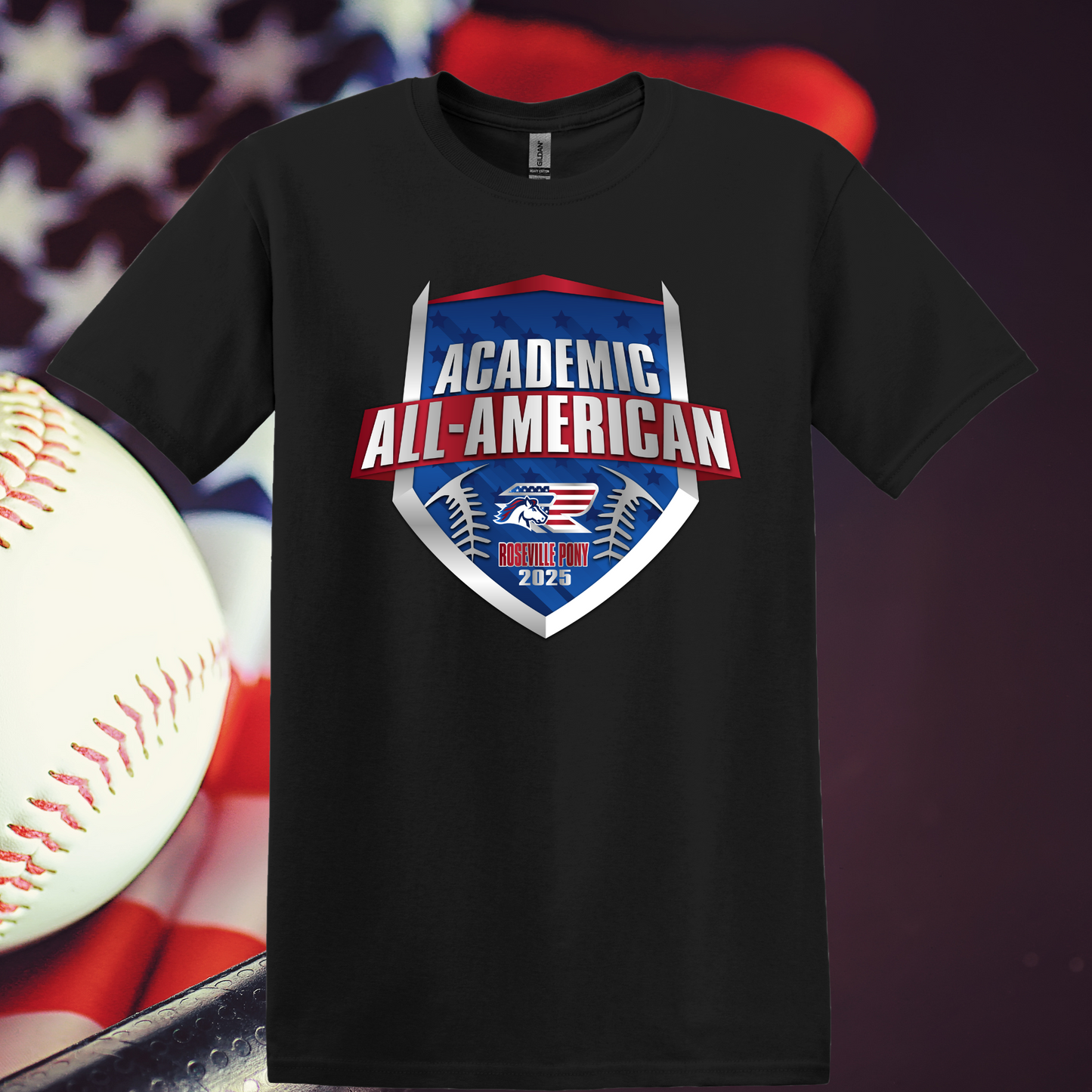 Roseville Pony Baseball Tees and Tanks-Adult and Youth- All American