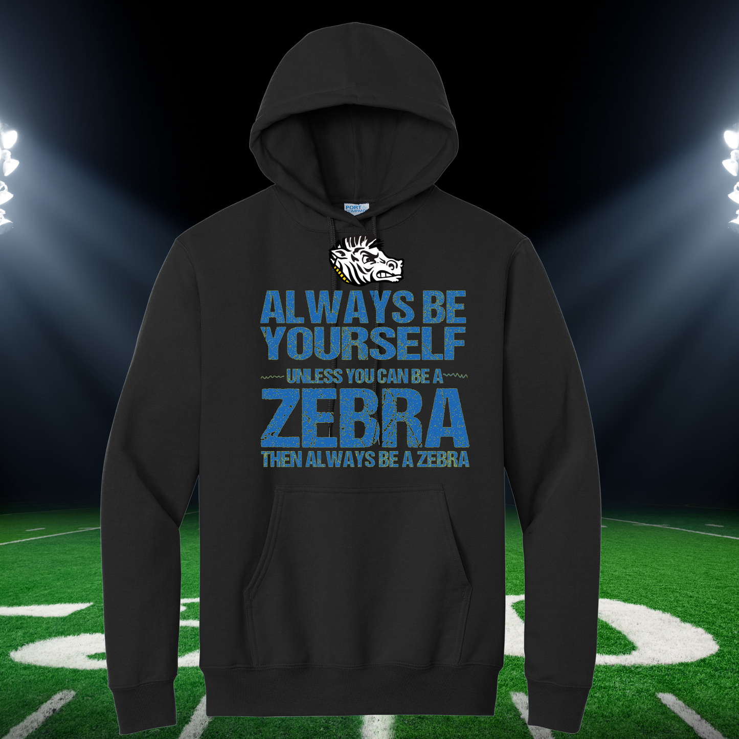 Lincoln Zebra Football Hoodie/Crew-Adult and Youth- Be yourself