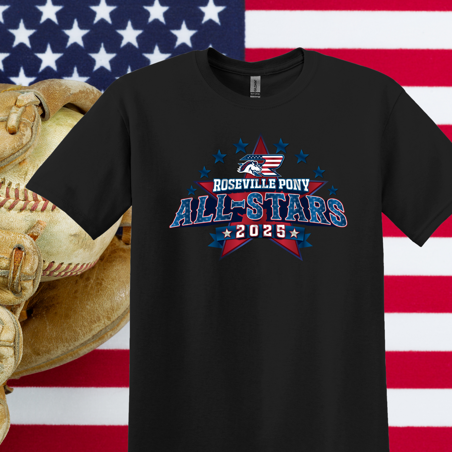 Roseville Pony Baseball Tees and Tanks-Adult and Youth- All Star 2025