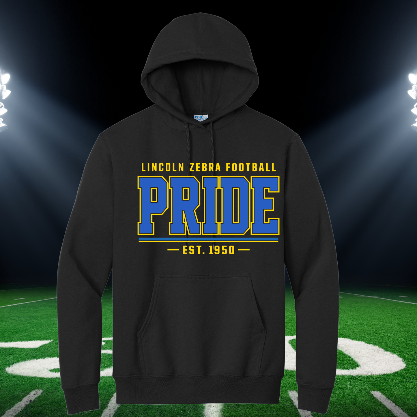 Lincoln Zebra Football Hoodie/Crew-Adult and Youth- pride