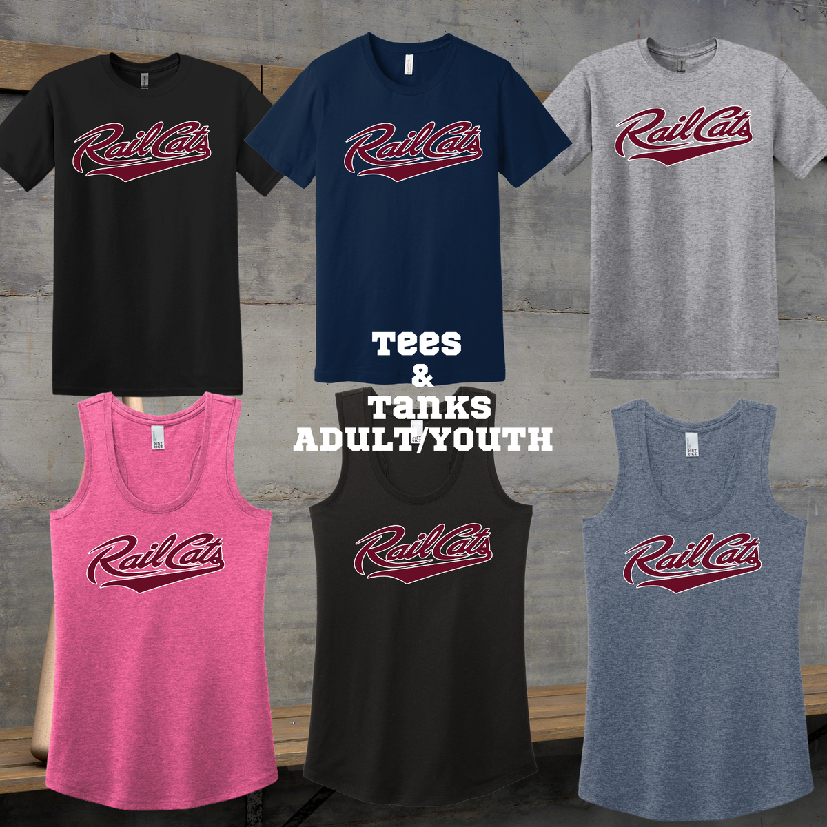 Rail Cats 2026- Adult/Youth -Tees/Tanks-RSPB- Burgandy/white