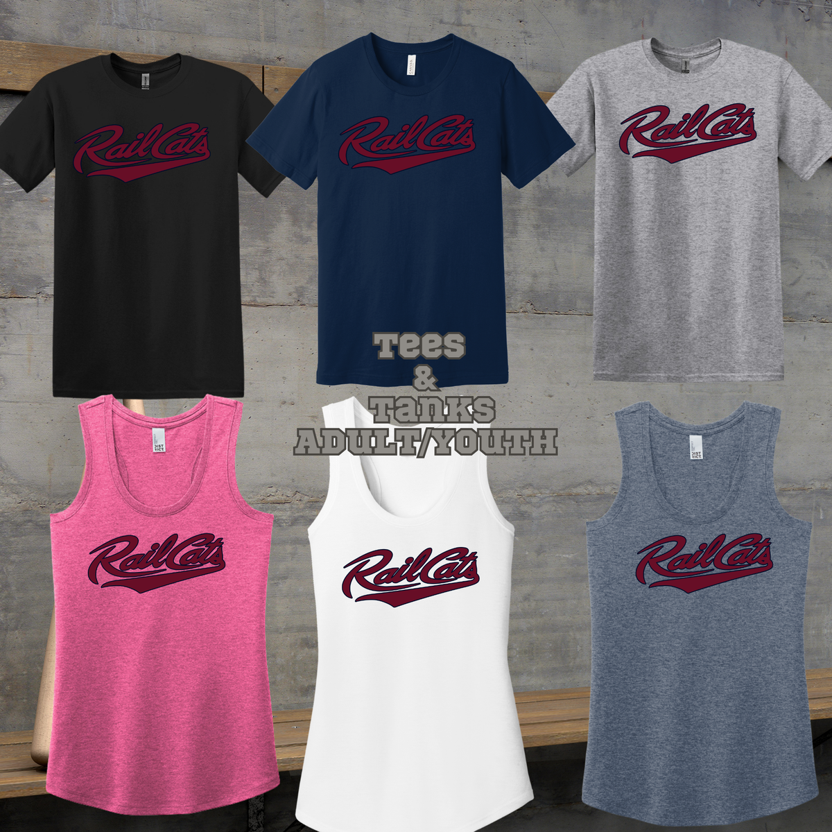 Rail Cats 2026- Adult/Youth -Tees/Tanks-RSPB- Burgandy/navy