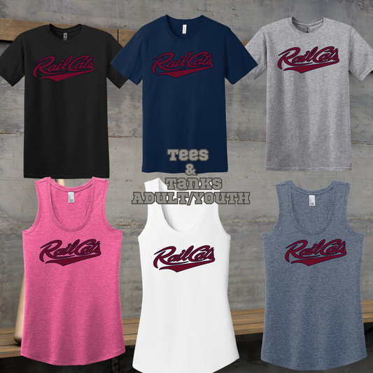 Rail Cats 2026- Adult/Youth -Tees/Tanks-RSPB- Burgandy/navy
