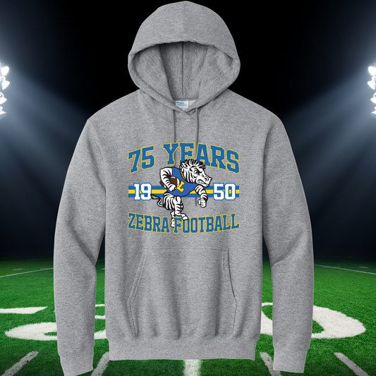 Lincoln Zebra Football Hoodie/Crew-Adult and Youth-75 years 1950