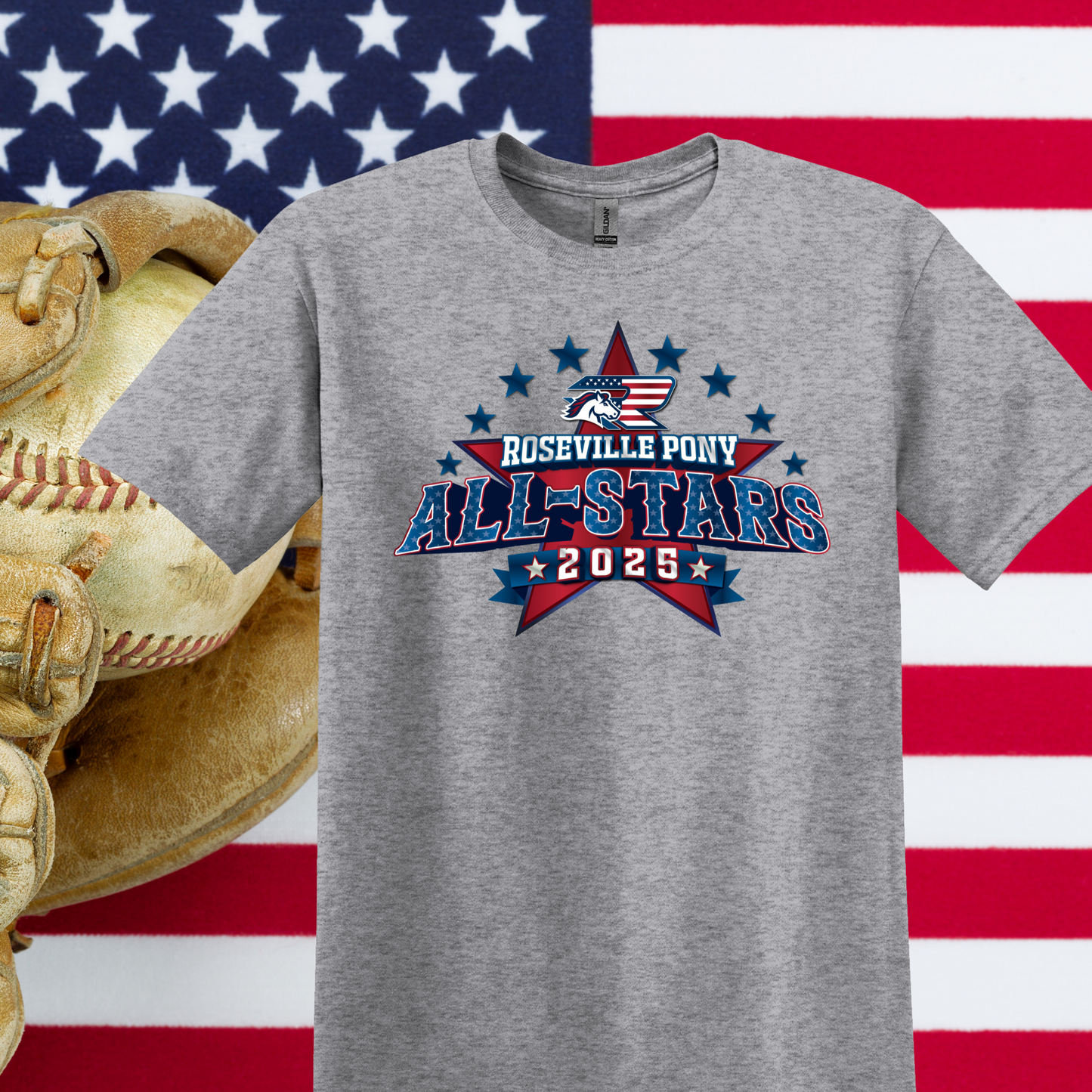 Roseville Pony Baseball Tees and Tanks-Adult and Youth- All Star 2025
