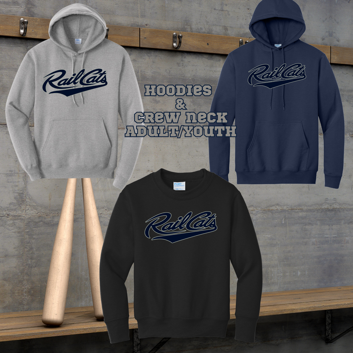 Rail Cats Adult/Youth Hoodie-RSPB Navy blue and silver