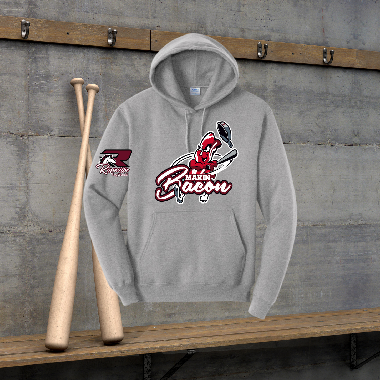 Roseville Pony Baseball Youth & Toddler Fleece Pullover - Makin Bacon