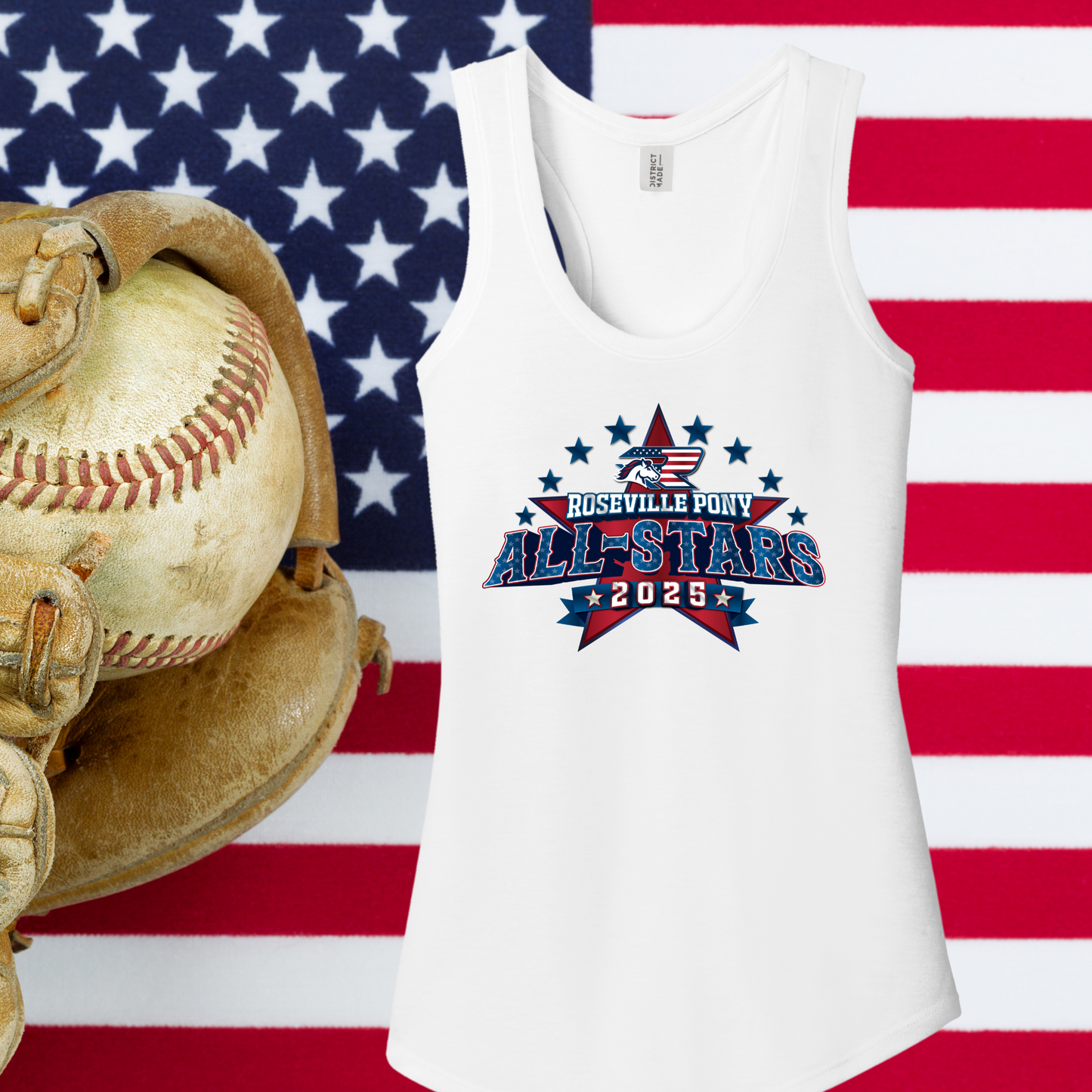 Roseville Pony Baseball Tees and Tanks-Adult and Youth- All Star 2025